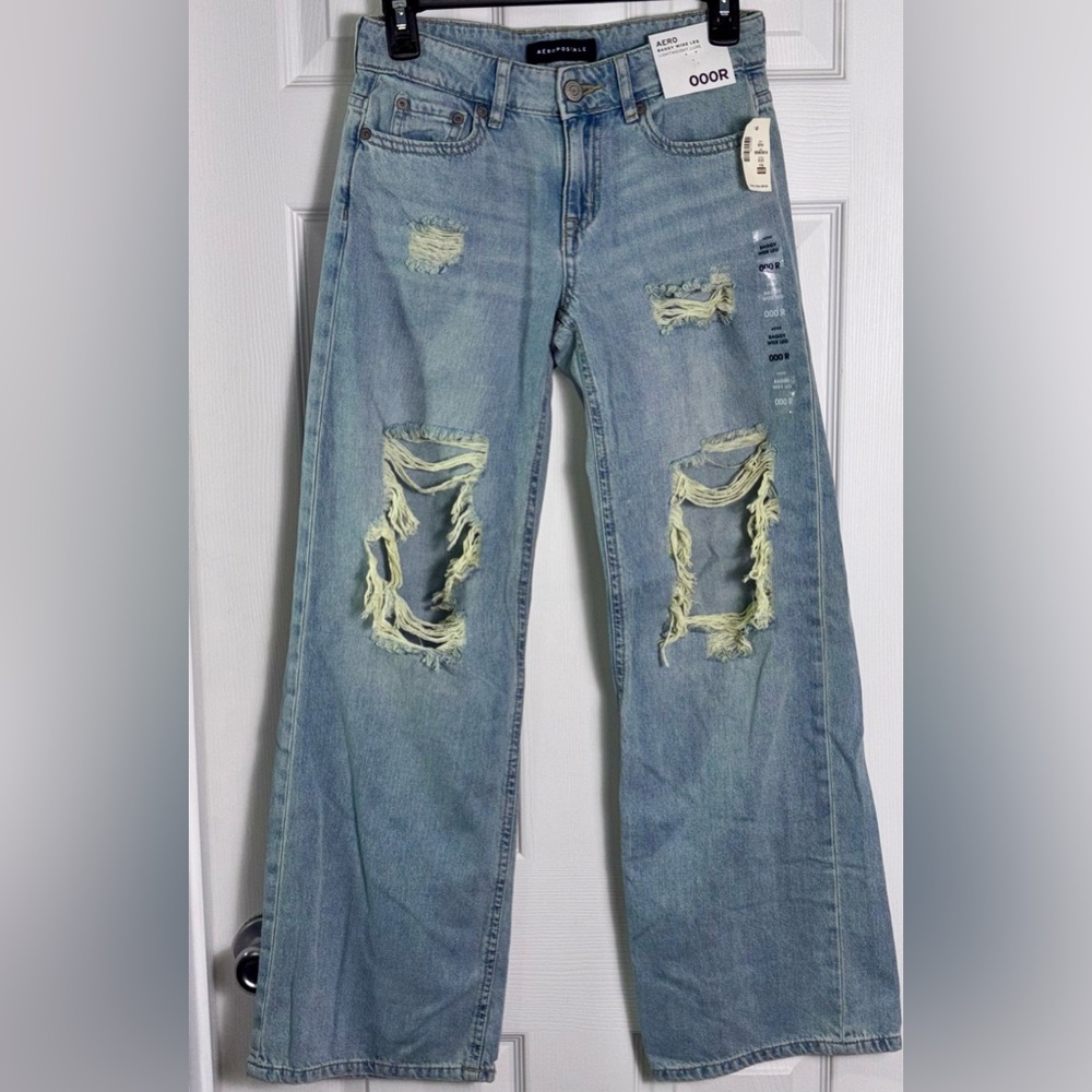 Aeropostale Baggy Wide Leg Distressed Jeans Womens 000R NWT Y2K Skater Grunge